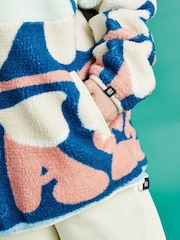 Harper & Lewis Blue Charlie Retro Pattern Popper Neck Sherpa Fleece - Image 7 of 7
