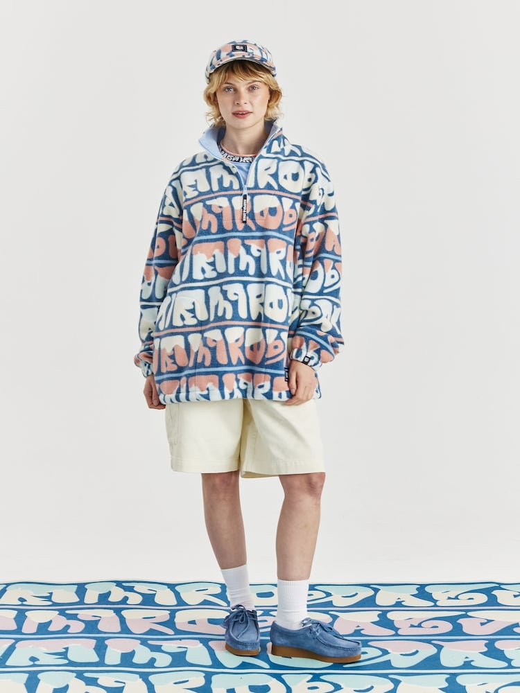 Harper & Lewis Blue Raver Retro Pattern 1/4 Zip Fleece - Image 1 of 8