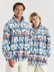 Harper & Lewis Blue Raver Retro Pattern 1/4 Zip Fleece - Image 3 of 8