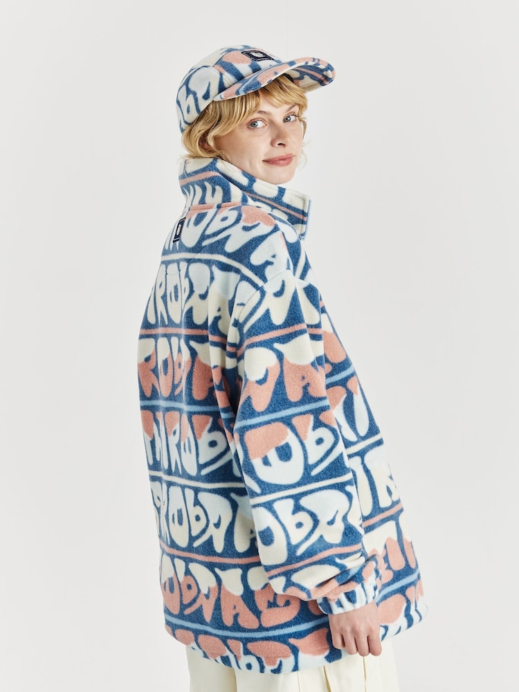 Harper & Lewis Blue Raver Retro Pattern 1/4 Zip Fleece - Image 8 of 8