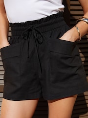 Threadbare Black Short Patch Pocket Linen Blend Shorts - Image 4 of 4