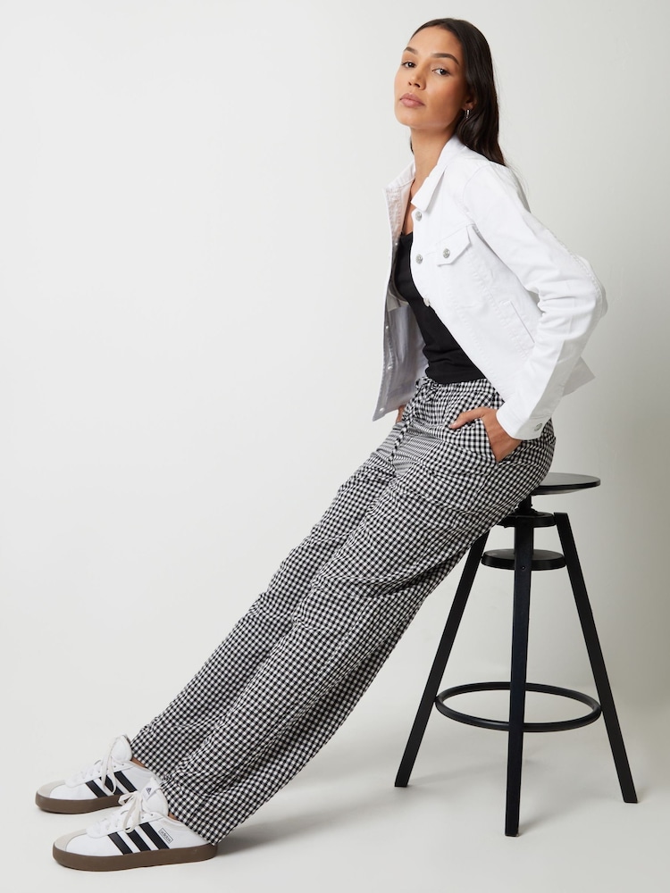 Threadbare Black Wide Leg Gingham Trousers - Image 5 of 5
