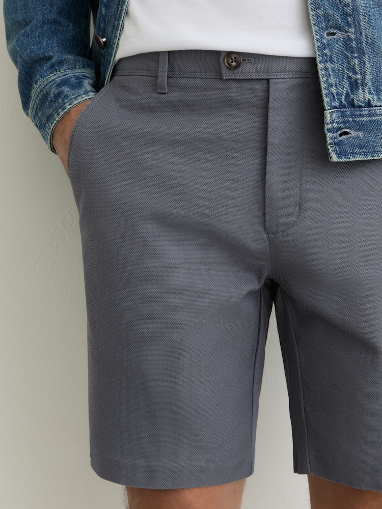 Airforce Blue - Reiss Dobby Short Cotton-Piqué Shorts - Imaginea 1 din 6