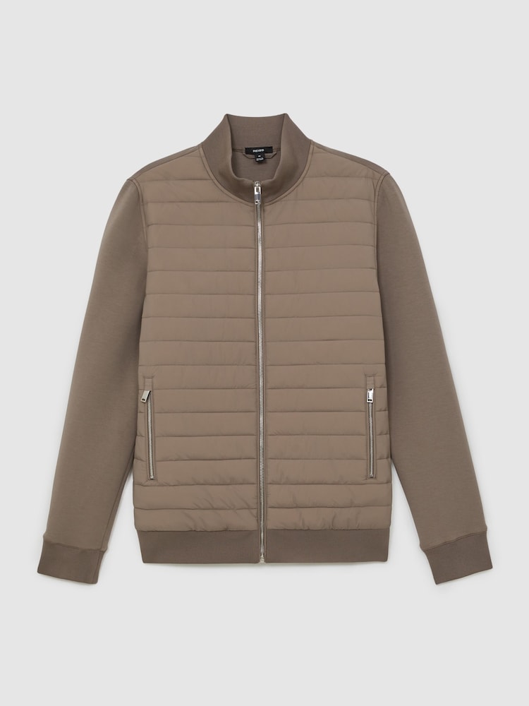 Reiss Taupe Brown Freddie Interlock Hybrid Funnel-Neck Jacket - Image 2 of 8