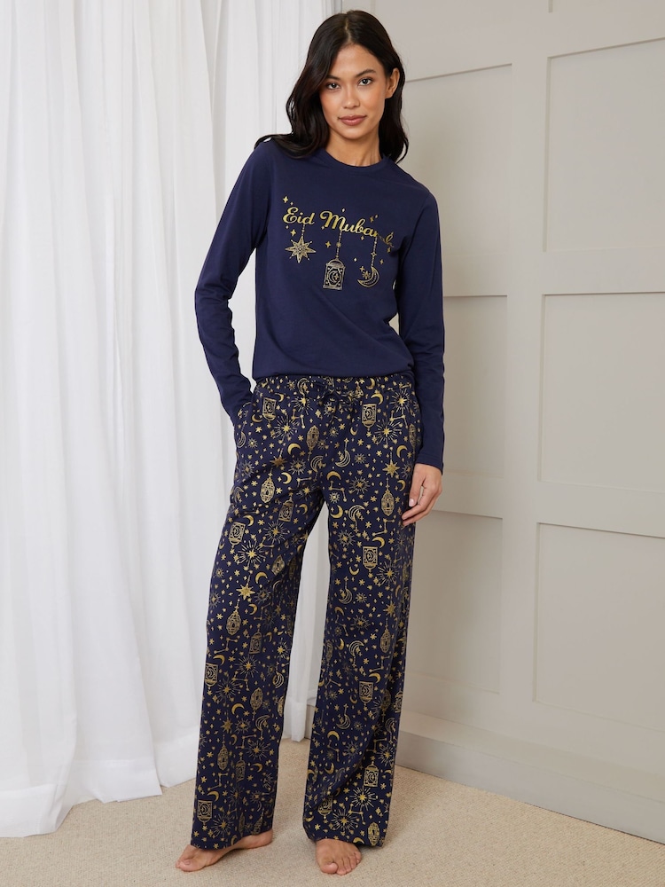 Threadbare Blue 100% Cotton Long Sleeve Printed Eid Pyjamas - Image 4 of 4