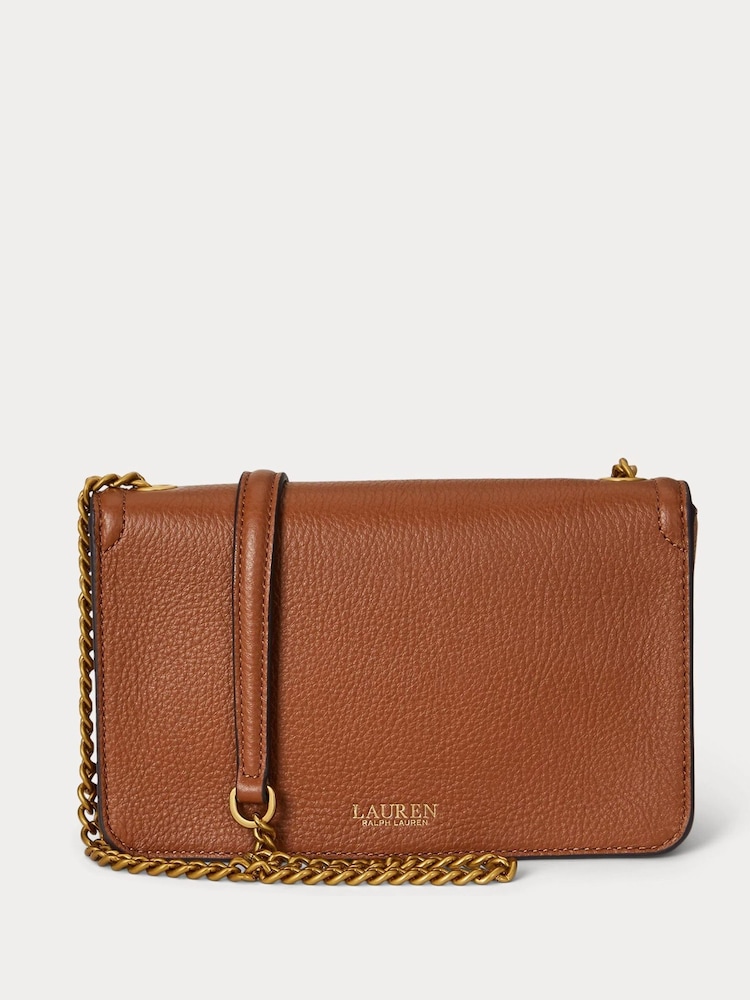 Lauren Ralph Lauren Brown Leather Flap Chain Cross-Body Bag - Image 1 of 6 Lauren Ralph Lauren Brown Leather Flap Chain Cross-Body Bag - Image 1 of 6