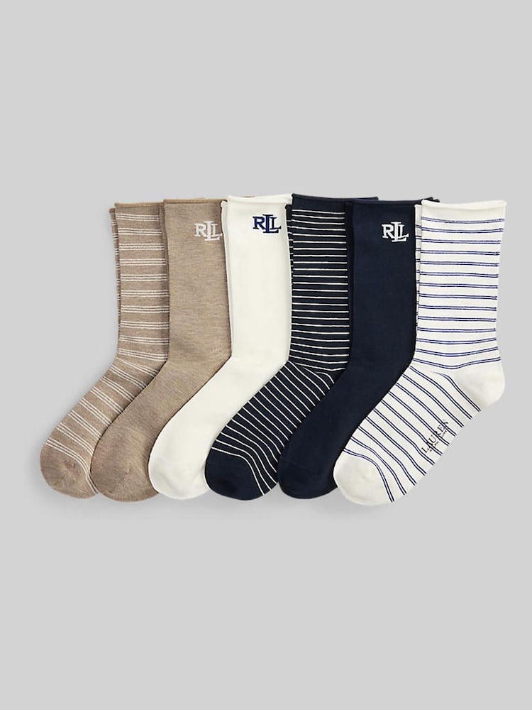 Lauren Ralph Lauren Blue Crew Socks 6 Pack - Image 1 of 1 Lauren Ralph Lauren Blue Crew Socks 6 Pack - Image 1 of 1