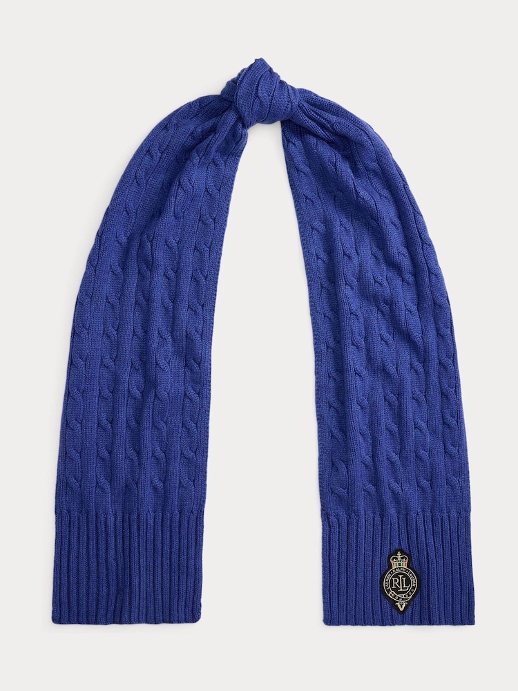 Lauren Ralph Lauren Blue Patch Knitted Scarf - Image 1 of 3 Lauren Ralph Lauren Blue Patch Knitted Scarf - Image 1 of 3