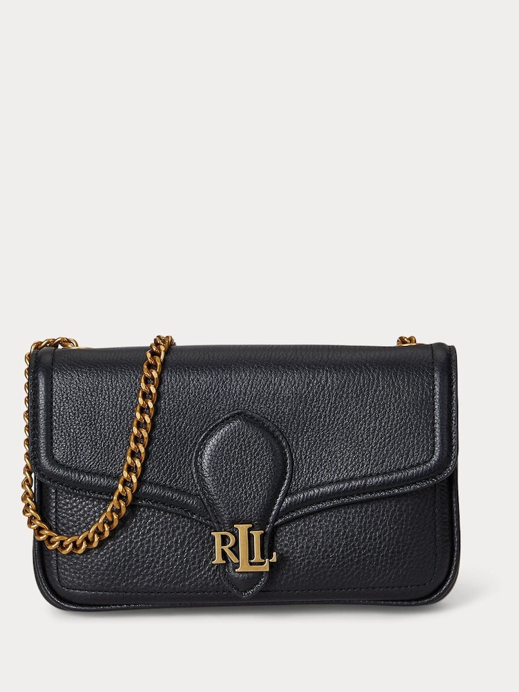 Lauren Ralph Lauren Black Leather Flap Chain Cross-Body Bag - Image 1 of 5 Lauren Ralph Lauren Black Leather Flap Chain Cross-Body Bag - Image 1 of 5