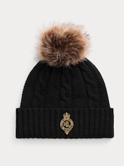 Lauren Ralph Lauren Black Patch Knitted Pom Beanie Hat - Image 1 of 2