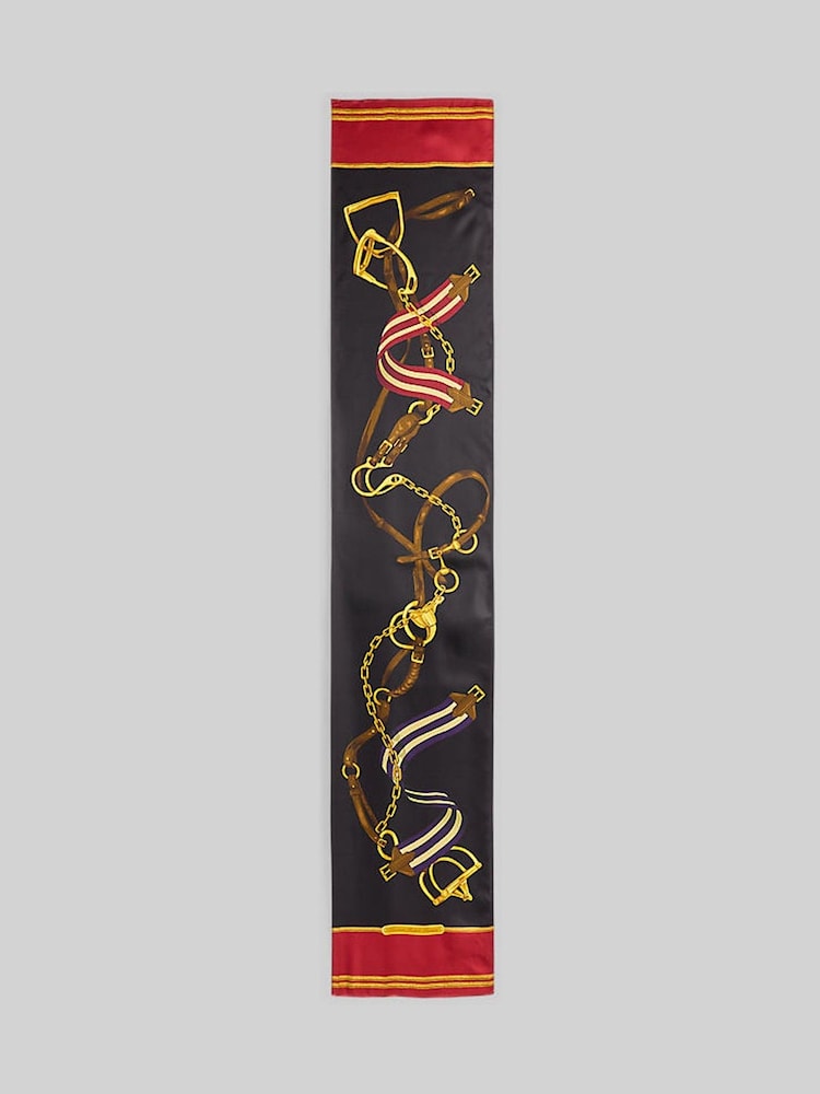 Lauren Ralph Lauren Black Long Bridal Chain Pattern Necktie Satin Scarf - Image 2 of 4 Lauren Ralph Lauren Black Long Bridal Chain Pattern Necktie Satin Scarf - Image 2 of 4
