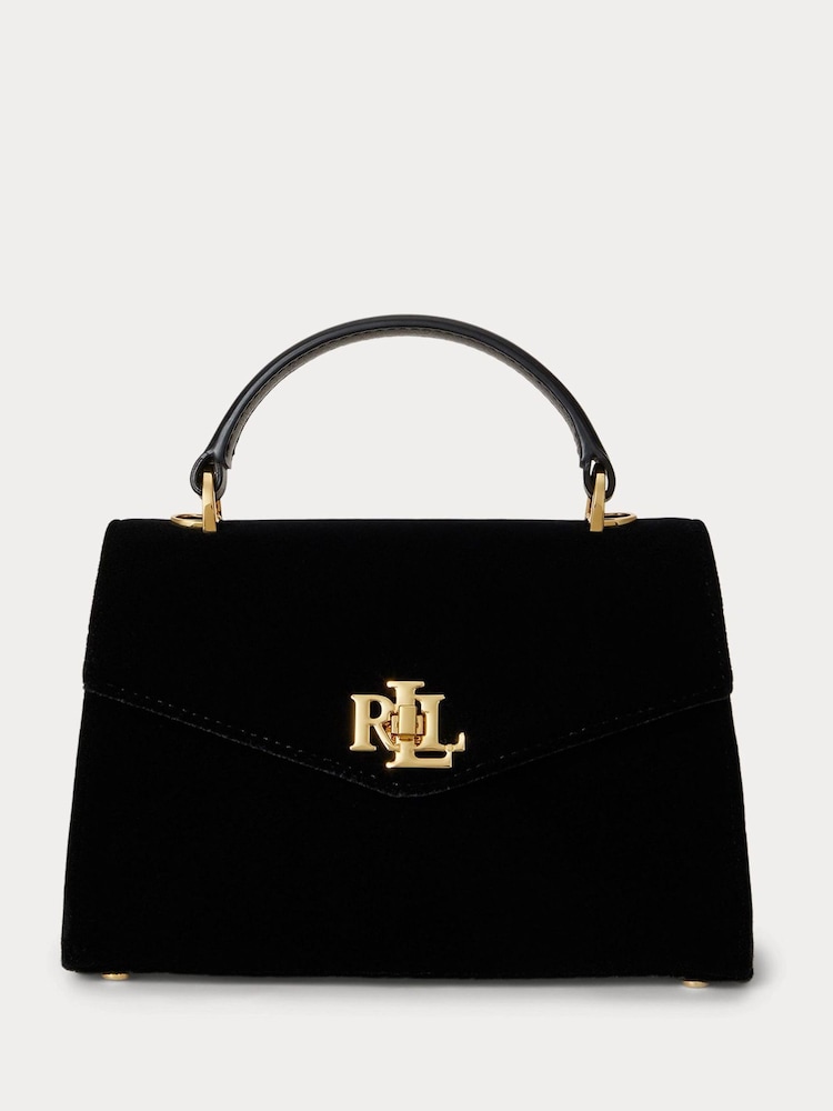 Lauren Ralph Lauren Black Farrah Velvet Top Handle Bag - Image 1 of 6 Lauren Ralph Lauren Black Farrah Velvet Top Handle Bag - Image 1 of 6