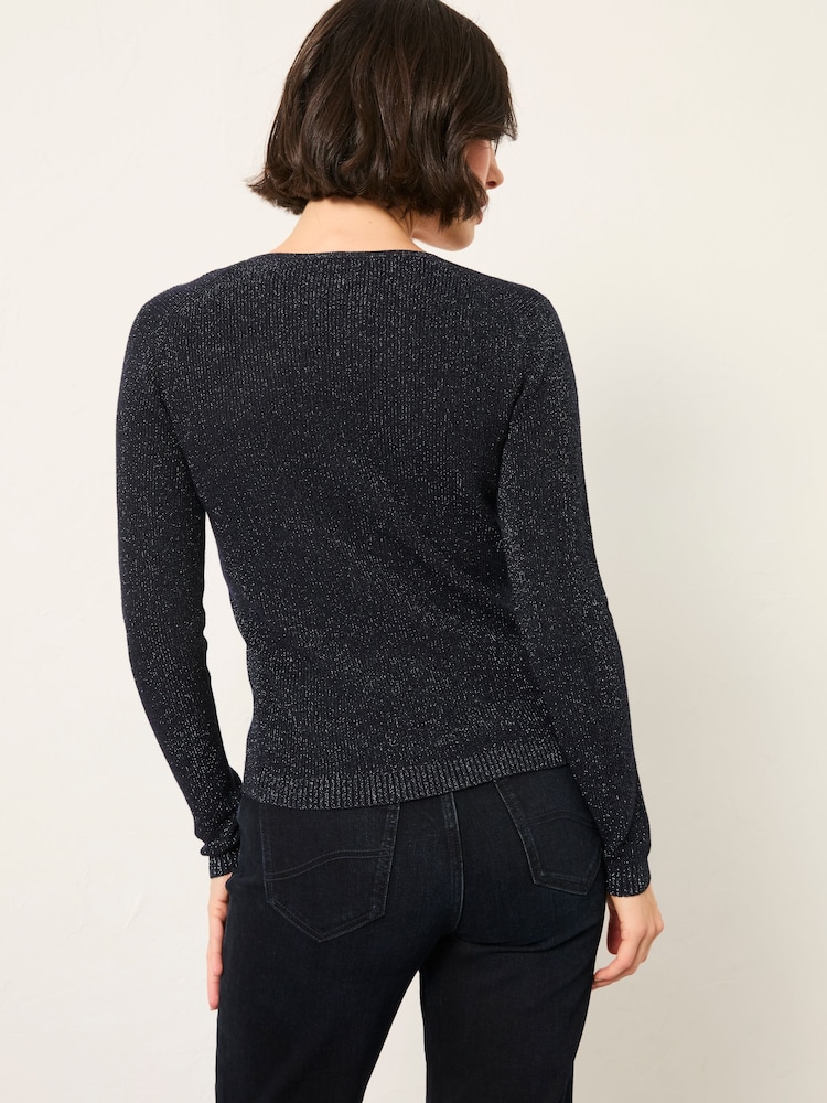 FatFace Ada Navy Sparkle V Neck Knitted Jumper - Image 2 of 5