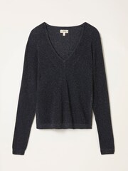 FatFace Ada Navy Sparkle V Neck Knitted Jumper - Image 5 of 5