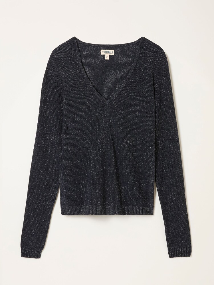 FatFace Ada Navy Sparkle V Neck Knitted Jumper - Image 5 of 5 FatFace Ada Navy Sparkle V Neck Knitted Jumper - Image 5 of 5