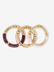 Mood Gold Tone Cream And Plum Resin Stacker Stretch Bracelets 3 Pack - Image 1 of 2