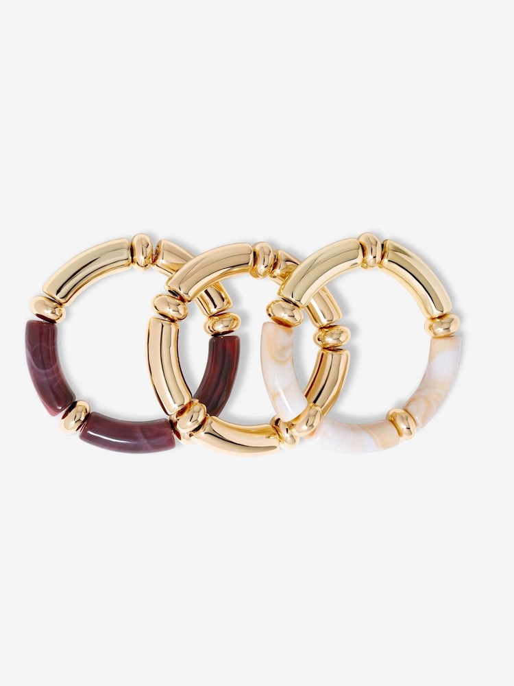 Mood Gold Tone Cream And Plum Resin Stacker Stretch Bracelets 3 Pack - Image 1 of 2