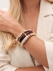 Mood Gold Tone Cream And Plum Resin Stacker Stretch Bracelets 3 Pack - Image 2 of 2