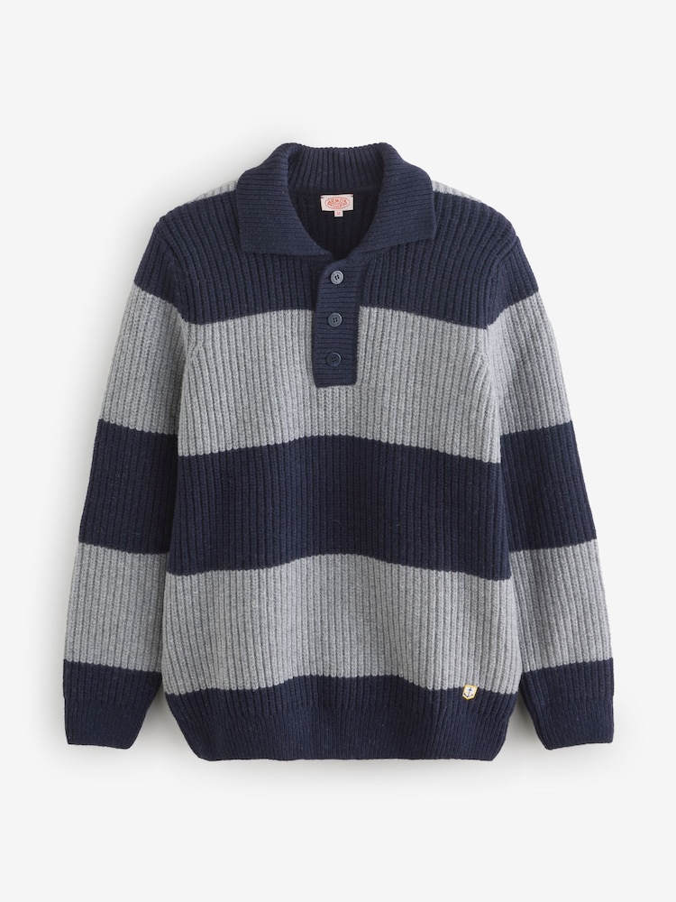 Armor Lux Grey Heritage Polo Neck Sweater - Image 1 of 1