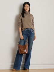 Lauren Ralph Lauren Wide Leg Retro Flare Mid Wash Stretch Denim Jeans - Imagem 1 de 6