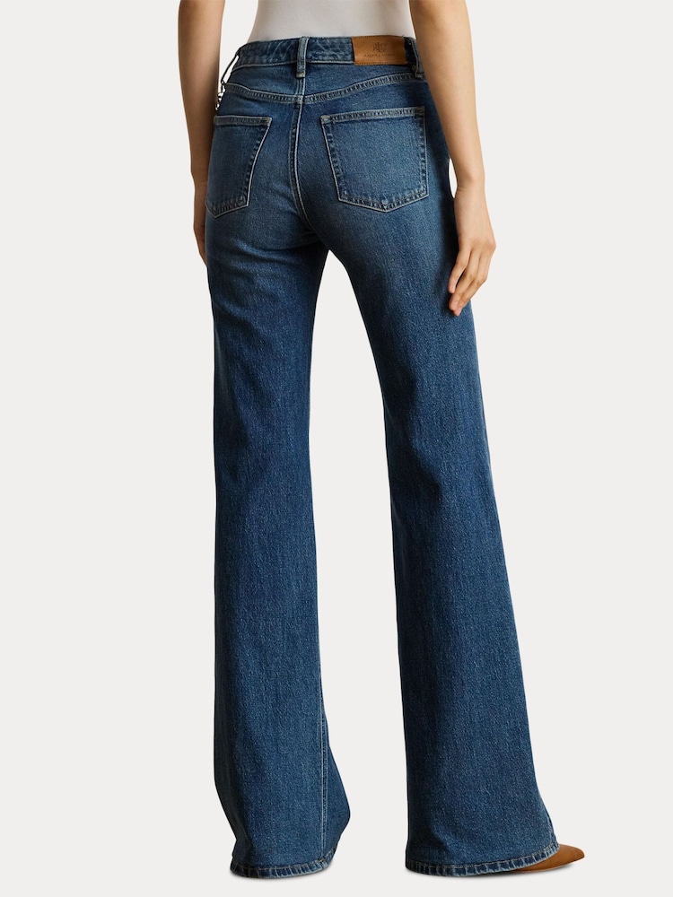 Lauren Ralph Lauren Wide Leg Retro Flare Mid Wash Stretch Denim Jeans - Imagem 2 de 6