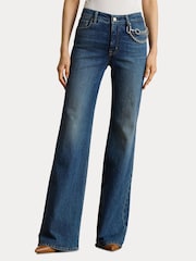 Lauren Ralph Lauren Wide Leg Retro Flare Mid Wash Stretch Denim Jeans - Imagem 4 de 6