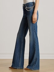 Lauren Ralph Lauren Wide Leg Retro Flare Mid Wash Stretch Denim Jeans - Imagem 5 de 6