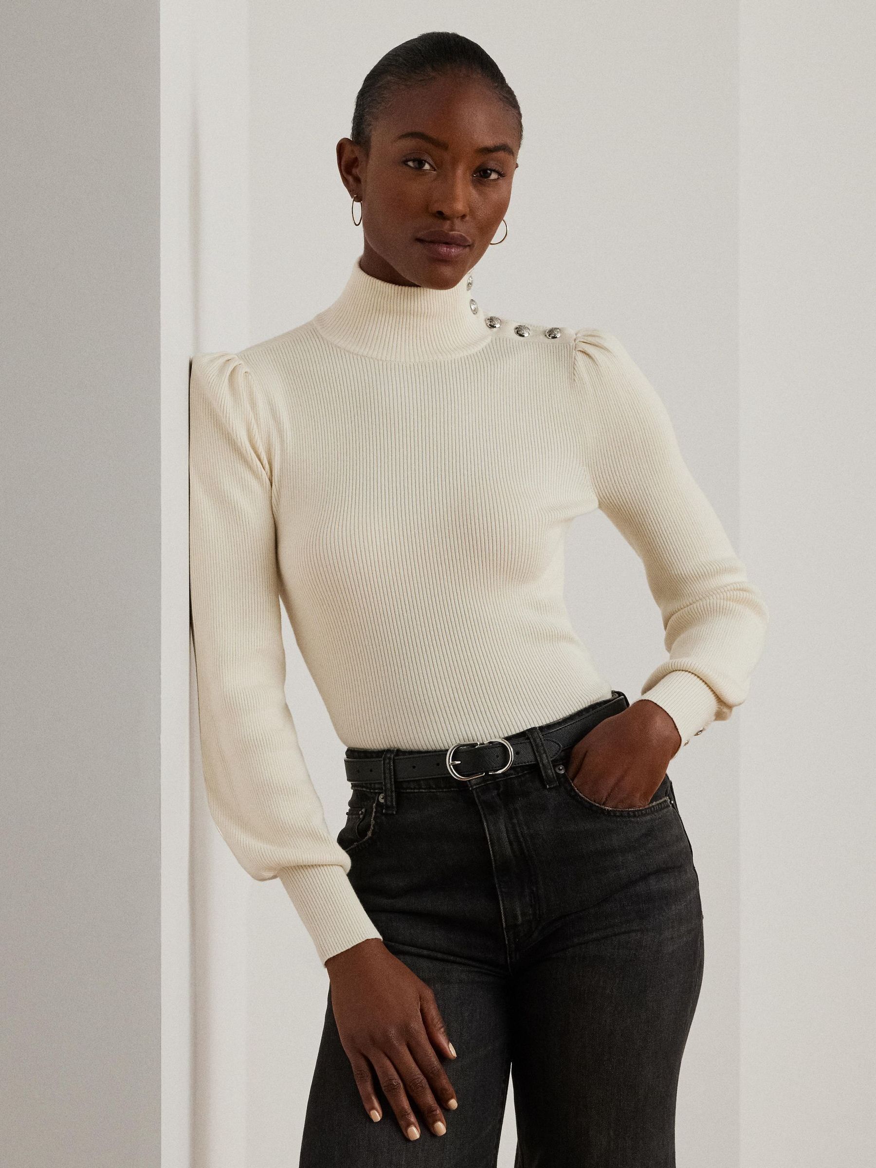 Buy Lauren Ralph Lauren Mascarpone Cream Dworina Button Trim Mock