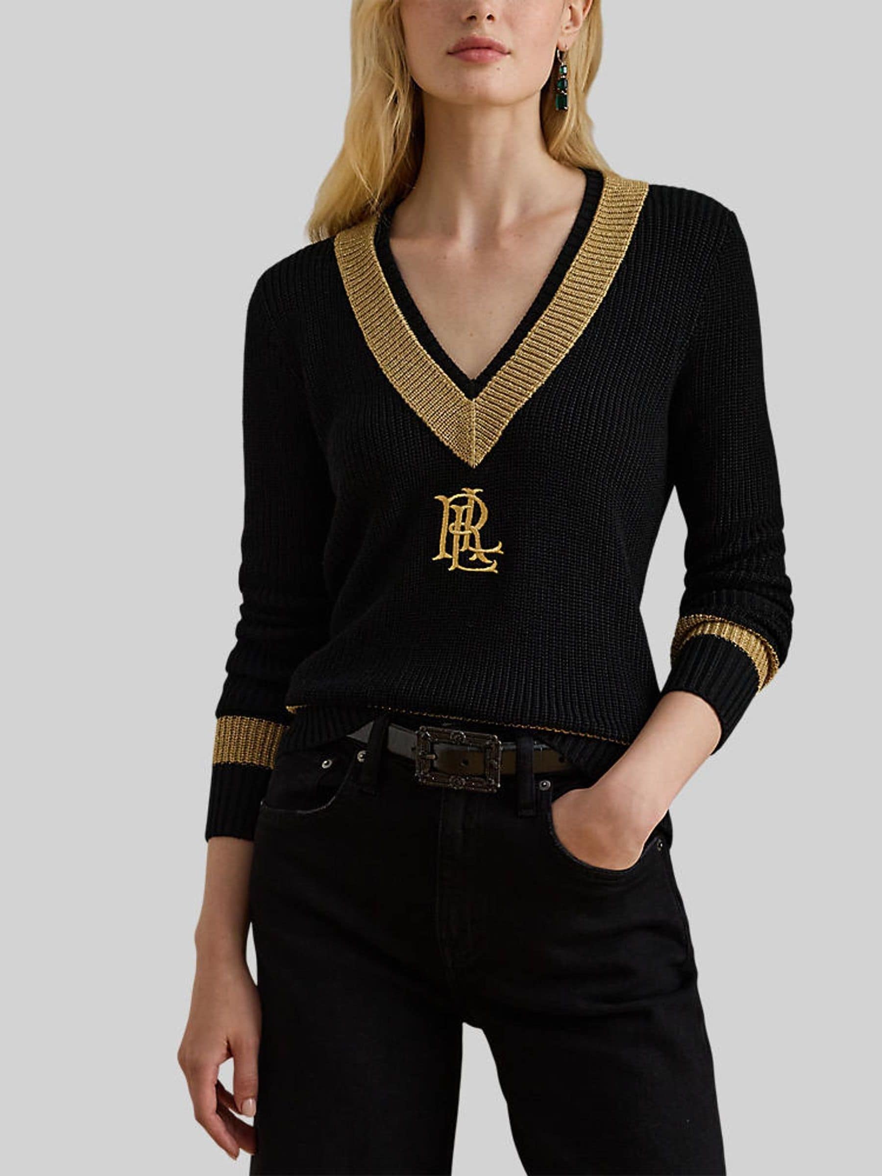 Buy Lauren Ralph Lauren Black/Gold Metallic Meren Trim Cricket