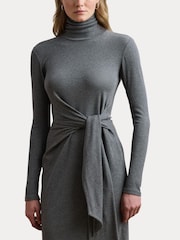 Lauren Ralph Lauren Grey Vaureen Ribbed High Neck Belted Jersey Midi Dress - Image 3 of 6
