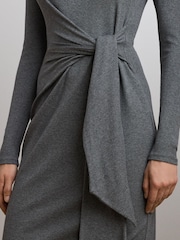 Lauren Ralph Lauren Grey Vaureen Ribbed High Neck Belted Jersey Midi Dress - Image 6 of 6