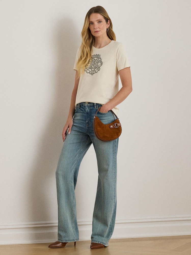 Lauren Ralph Lauren Cream Katlin Embroidered Logo T-Shirt - Image 2 of 8 Lauren Ralph Lauren Cream Katlin Embroidered Logo T-Shirt - Image 2 of 8