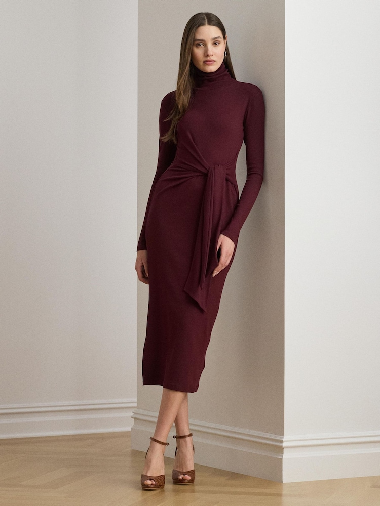 Womens Lauren Ralph Lauren Dark Garnet Vaureen Tie Front Turtle Neck Dress XXL (US 16-18)
