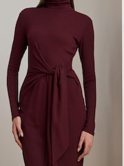 Lauren Ralph Lauren Red Vaureen Ribbed High Neck Belted Jersey Midi Dress - Image 4 of 7