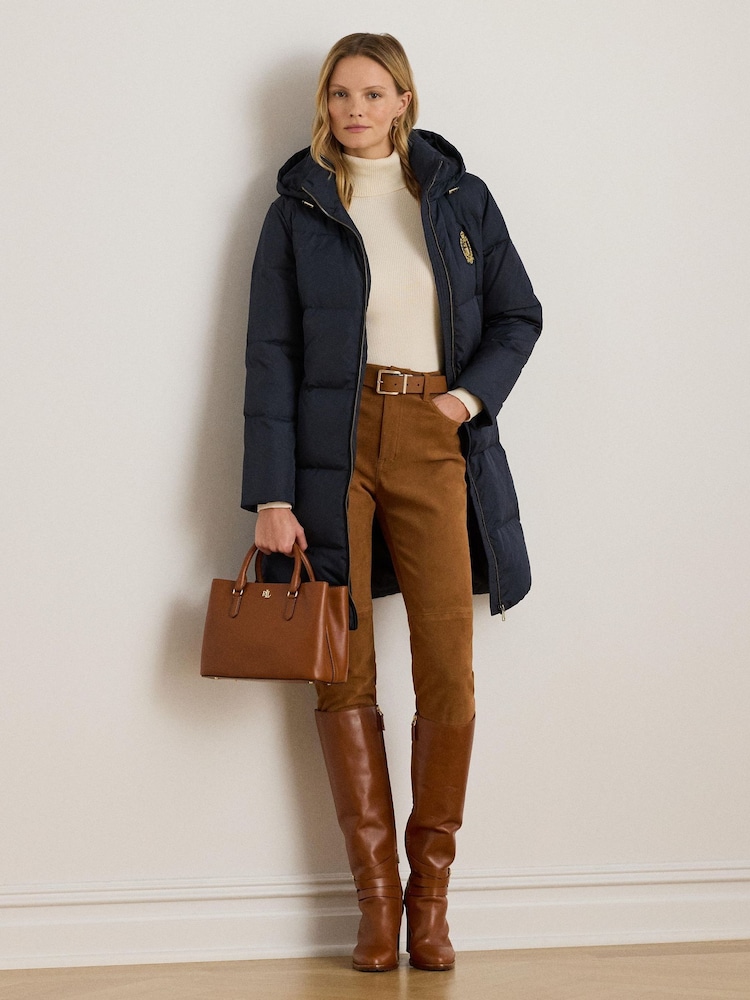 Lauren Ralph Lauren Blue Crest Logo Long Puffer Jacket - Image 2 of 8 Lauren Ralph Lauren Blue Crest Logo Long Puffer Jacket - Image 2 of 8