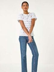 Blanco - Roman Embroidered Cherry 100% Cotton T-Shirt - Imagen 1 de 5