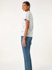Blanco - Roman Embroidered Cherry 100% Cotton T-Shirt - Imagen 3 de 5