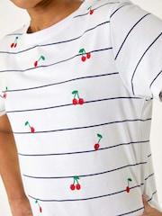 Blanco - Roman Embroidered Cherry 100% Cotton T-Shirt - Imagen 5 de 5