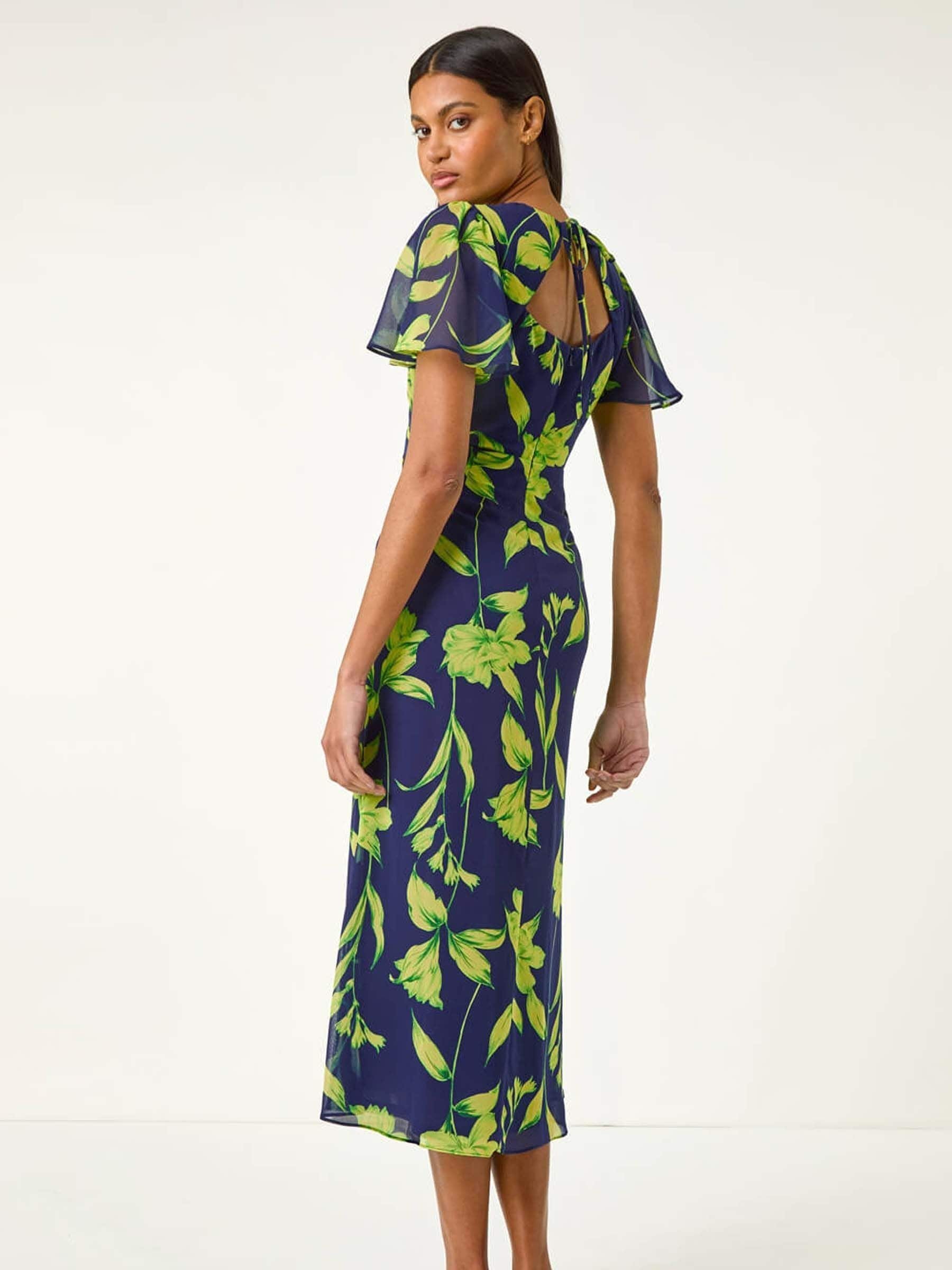 スーツ・フォーマル・ドレス leaf embroidery back design dress Buy Roman Blue Leaf Print Back Tie Midi Dress from the Next UK