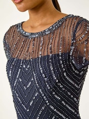 Roman Blue Sequin Embellished Sheer Shift Dress - Image 5 of 5
