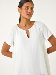 Roman White Ring Front Chiffon Overlay Blouse - Image 1 of 5
