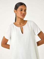 Roman White Ring Front Chiffon Overlay Blouse - Image 5 of 5
