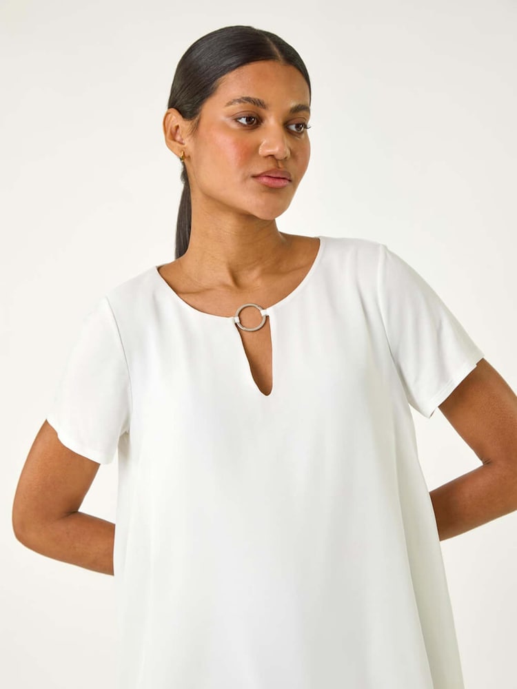 Roman White Ring Front Chiffon Overlay Blouse - Image 5 of 5