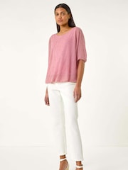 Rosa - Roman Mesh Bubble Hem Stretch Top - Imagem 2 de 5