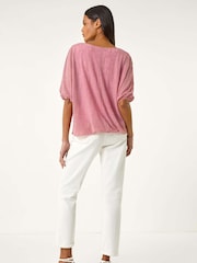 Rosa - Roman Mesh Bubble Hem Stretch Top - Imagem 3 de 5