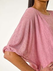 Rosa - Roman Mesh Bubble Hem Stretch Top - Imagem 5 de 5
