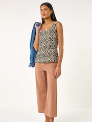 Roman Natural Animal Print Textured Vest Top - Image 2 of 5