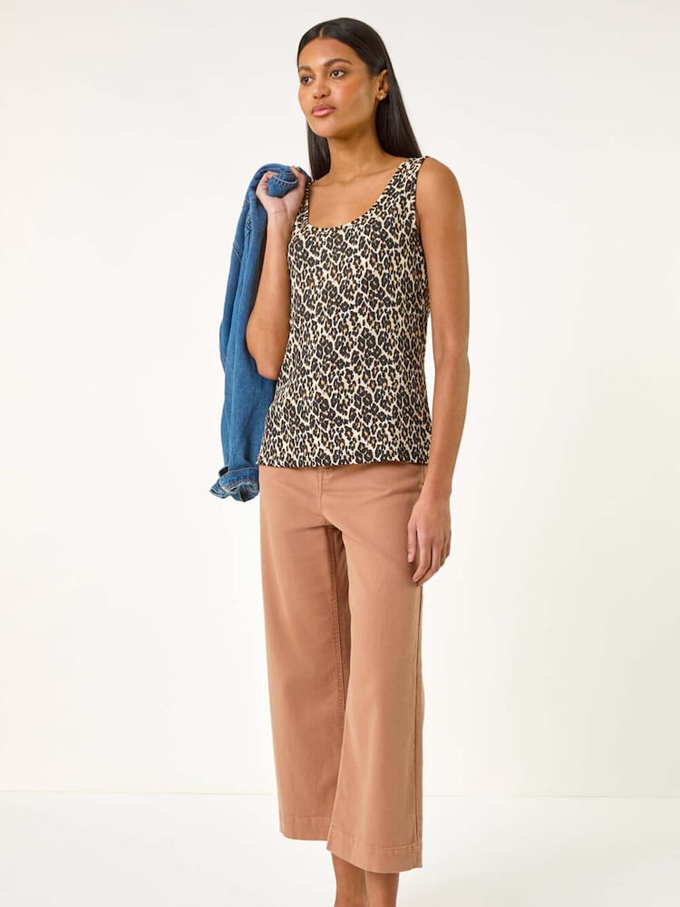 Roman Natural Animal Print Textured Vest Top - Image 2 of 5