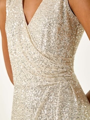 Roman Metallic Sequin Side Twist Wrap Maxi Dress - Image 2 of 5