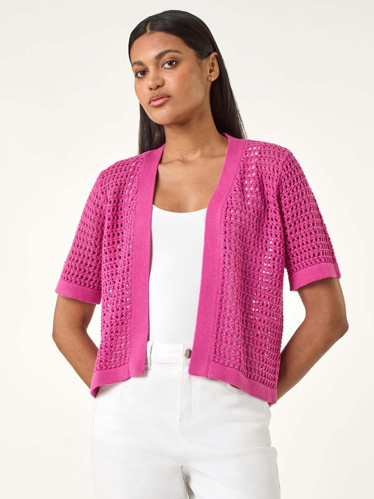 Roman Pink Open Knit Cardigan - Image 1 of 5